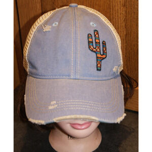 Womens Original Cowgirl Denim Trucker Snapback Hat Cap Cactus Southwest Distress